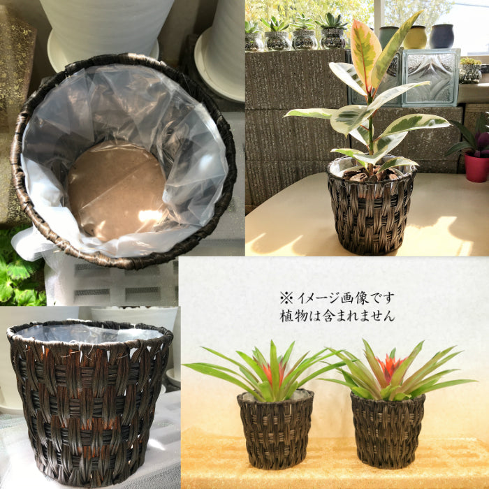 鉢カバー 格子デザインの茶色鉢カバー 5号
