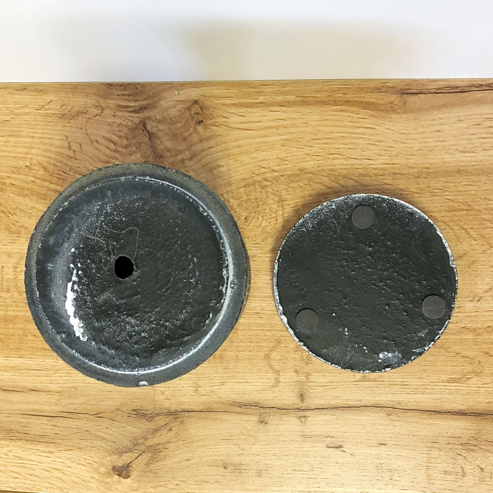 陶器鉢 4号 デザイン陶器 ソーサー付 ブラック 木目調