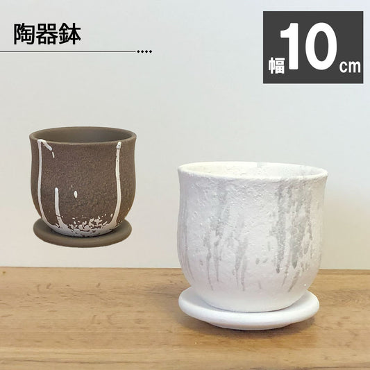 陶器鉢 3.5号 デザイン陶器 セラミック ソーサー付 選べるカラー ブラウン ホワイト 送料無料 DB60
