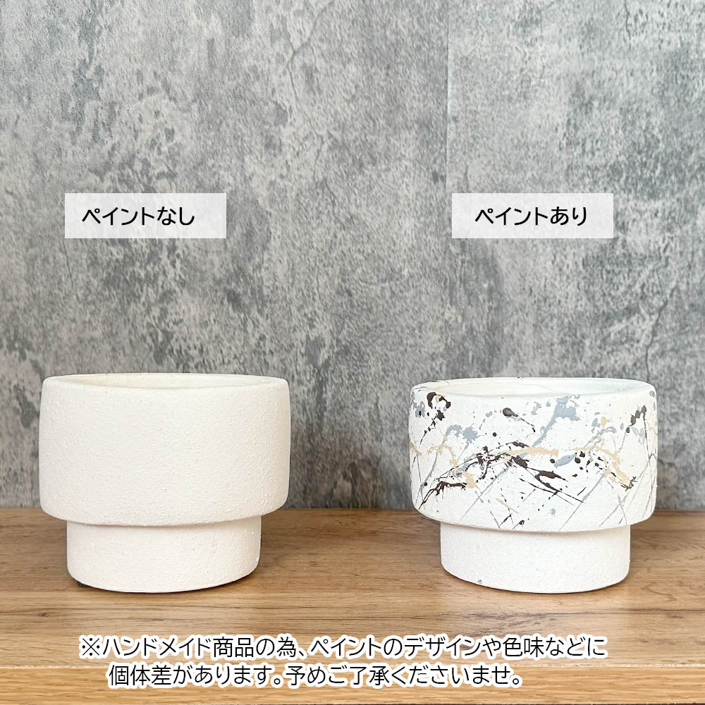 陶器鉢 3号 デザイン陶器 ソーサー付 ペイント ホワイト 送料別 [ AD34-85/DB60]