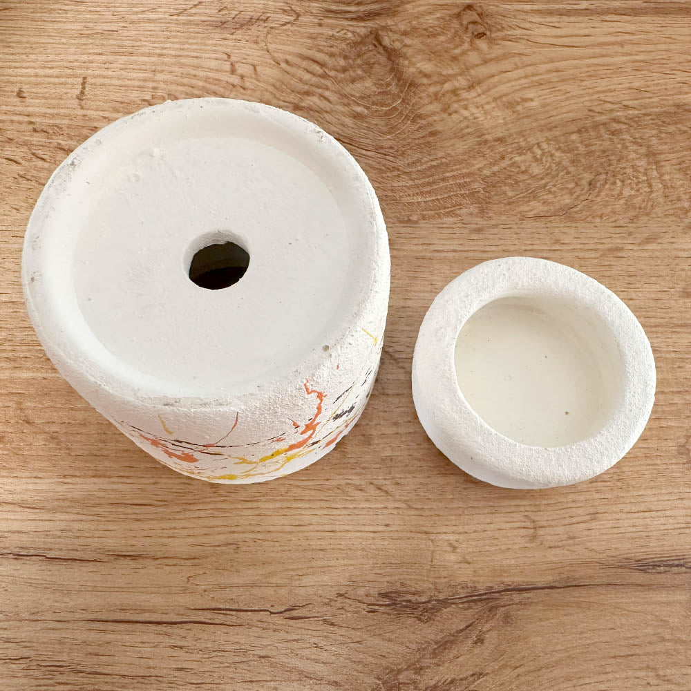 陶器鉢 3号 デザイン陶器 ソーサー付 ペイント ホワイト 送料無料 [ AD34-85/DB60]