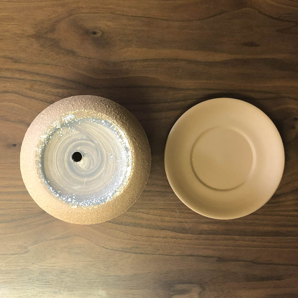 鉢 3.5号 おしゃれ 陶器鉢 ブラウン オレンジ デザイン陶器 ソーサー付 送料別