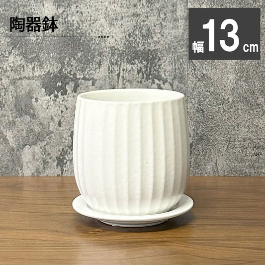 鉢 4号 おしゃれ 陶器鉢 白 デザイン陶器 マット ボールプリーツ