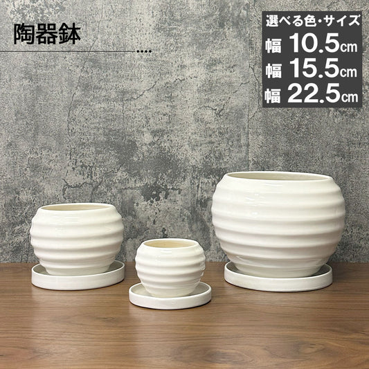 鉢 陶器鉢 選べるサイズ 丸陶器 ソーサー付 選べるカラー サイズ ホワイト ブラック